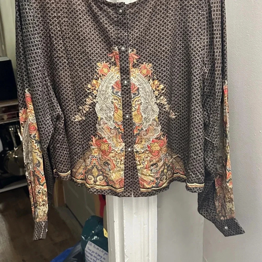 Anthropologie x Bl^nk London Cropped Button Back Boho Top Women’s Size Medium - Picture 4 of 6